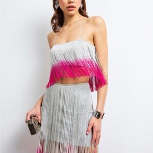 NWT Lisa Maree Sleeping Beauty Fringe Crop Top Pink Ombre Festival – Size XS